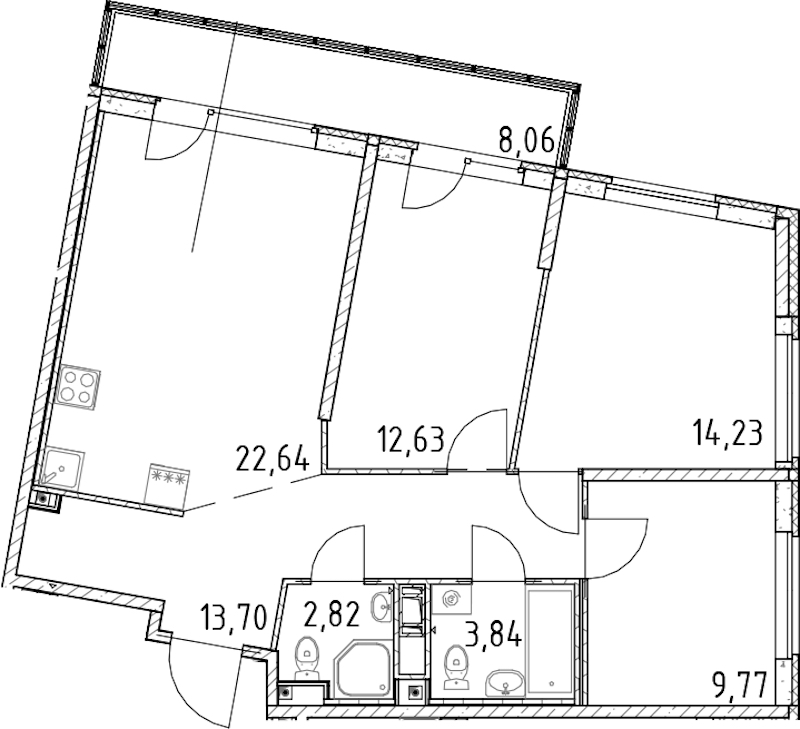 3-комнатная квартира 79.63 м², 7/17 эт., ЖК «Город Первых»